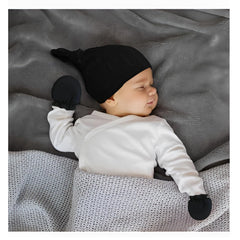 MOMISY Newborn Baby's Cotton Cap Mitten Set, 0-6 Months (IN, Age, 0 Months, 6 Months, Black)
