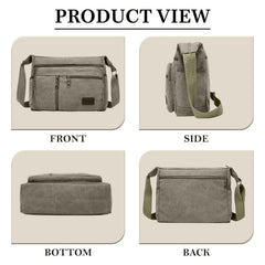 MOMISY Canvas Sling Cross Body Bag Travel Side Bag Office Messenger Bag Business Bag Multi Pocket Shoulder Bag Money Bag for Adults, Men and Women (Army Green)