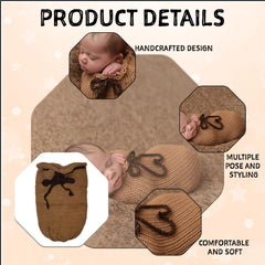 MOMISY Newborn Photography Photoshoot Prop, Crochet Costume Set, Knitted Sleep Bag (Khaki, 0-6 Months)