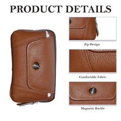 MOMISY Horizontal Mobile Cell Phone Holster Holder Pouch Case Belt Clip Case Leather Case Cover for Men (Button Brown, Horizontal)