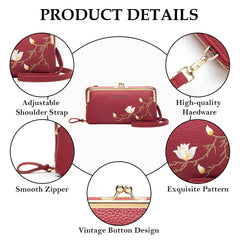 MOMISY Multi-Function Crossbody Bags for Women Mobile Purse Cell Phone Pouch with Adjustable Wide Strap Holder Pocket Small Purse Wallets Sling Bag Mini Shoulder Bags for Ladies Girls (Maroon)