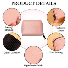 MOMISY PU Leather Credit Debit Card Holder Wallet Card Case ID Case Organizer Holder Zipper Wallet Coin Purse for Men & Women (14 Slots Peach)