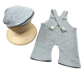 MOMISY Newborn Baby Photography Prop Outfits Solid Suspender Hat Photo Shoot Costume for 0-6 Months (Grey)