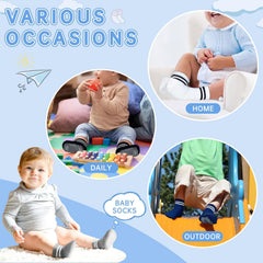 MOMISY Baby Girl Boys children Non Slip Socks Toddlers Infant Warm Cotton Stretch Anti skid Socks-6 Pairs (IN, Age, 12 Months, 3 Years, AS-2Stripe-Boys)