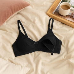 MOMISY Maternity Nursing Bra for Women | Non-Padded Cotton Blend | Wire-Free V-Neck Feeding Bra (Size 36 Black)