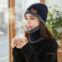 MOMISY Unisex Woolen Beanie Design Cap Plus Muffler Scarf Set for Men Women Blue