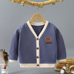 MOMISY Baby Boy & Girls Sweater Jacket Front Open Cardigan (3 to 4 Years, Blue Grey)