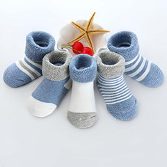 MOMISY 5 Pairs Tube Socks for children Toddlers Infant Baby Girl Boys (Blue, 0 year to 1 year)