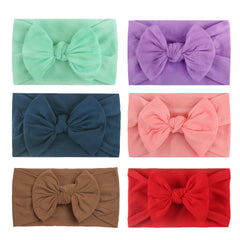 MOMISY Baby Girls Nylon Headbands with Bows, Soft Stretchy, Set of 6, Multicolour