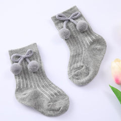 MOMISY Baby Cotton Knee-High Socks, Long Tube Style, 2/3 Pairs, Pom Design (IN, Age, 0 Months, 12 Months, 2, GreyWhite)