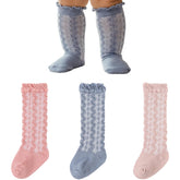 MOMISY 3 Pairs of Baby Spring Winter And Autumn Combed Cotton Long Tube Knee-High Socks (IN, Age, 0 Months, 12 Months, BluePinkPeach)