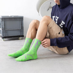 MOMISY Men’s Cotton Crew Socks | Stylish Lightning Pattern Casual Socks – Breathable & Comfortable – Pack of 5 (Multicolor)