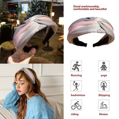 MOMISY Knotted Hairband Headband Cross Hair Band Accessories for Women and Girls (Grey LightPink)