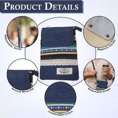 MOMISY Small Crossbody Mobile Sling Bag for Women |Stylish Phone Pouch with Detachable & Adjustable Strap |Mobile Purse|Versatile Cell Phone Pouch for Girls | Ideal Gift For Woman (Ethnic-Blue)
