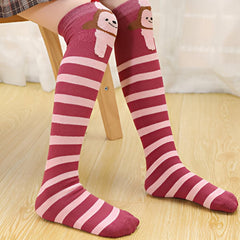 MOMISY 1 Pair of Baby Spring Winter And Autumn Combed Cotton Long Tube Knee-High Socks Suitable Age of 3 to 12 Years (IN, Age, 3 Years, 12 Years, BurgundyStripe)