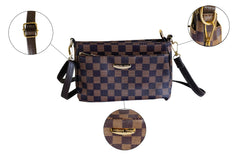 MOMISY Shoulder Sling Bag with Long Strap for Women Zipper Closure Handbags Ladies Crossbody Purse (BrownBlack Chess)
