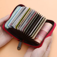 MOMISY PU Leather Credit Debit Card Holder Wallet Card Case ID Case Organizer Holder Zipper Wallet Coin Purse for Men & Women (14 Slots Rose Red)