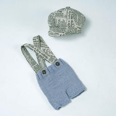 MOMISY Newborn Photography Props, Newspaper Style Cap and Knitted Suspender Outfit, 0-6 Months