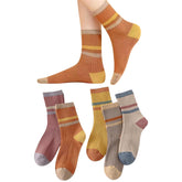 MOMISY Unisex Colorblock Ribbed Crew Socks Cotton Blend Striped Casual Socks 5 Pair (Multicolor)