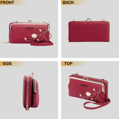 MOMISY Multi-Function Crossbody Bags for Women Mobile Purse Cell Phone Pouch with Adjustable Wide Strap Holder Pocket Small Purse Wallets Sling Bag Mini Shoulder Bags for Ladies Girls (Maroon)