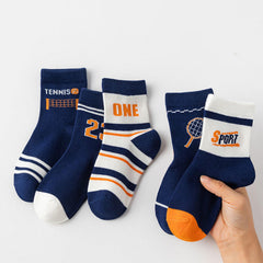 MOMISY 5 Pairs Baby Kids Children Girl Boys Tube Socks Toddlers Comfortable Ankel Length gifts (IN, Age, 3 Years, 5 Years, Tennis)