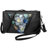 MOMISY Women Embroidery Crossbody Bag Small Shoulder Purse Soft Synthetic Leather Mobile cell phone bag For Ladies (Multi Flowers)