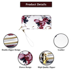 MOMISY Women's PU Leather Clutch Purse, Party Wedding Wallet with Zipper (Dark Red)
