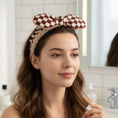 MOMISY Spa Headband for Women, Washable Facial Band, Elastic Hair Band, Makeup Wrap (Chess, Free)