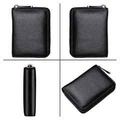 MOMISY PU Leather Credit Debit Card Holder Wallet Card Case ID Case Organizer Holder Zipper Wallet Coin Purse for Men & Women (14 Slots Black)