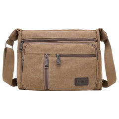 MOMISY Canvas Sling Cross Body Bag Travel Side Bag Office Messenger Bag Business Bag Multi Pocket Shoulder Bag Money Bag for Adults, Men and Women (Brown)
