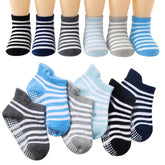 MOMISY Baby Girl Boys Non Slip Regular Socks Kids Toddlers Infant Cotton Stretch Anti-Slip-6 Pairs (Dotted-Striped, 1 to 3 years), Multicolor