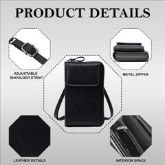 MOMISY Multi-Function Crossbody bags for Women Mobile Cell Phone Holder Card Pocket Bag Stylish PU Leather Sling Bags for Women Girls Purse Wallet Mini Shoulder Bags (Black)