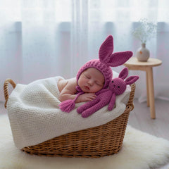 MOMISY Newborn Baby Photography Props Costume with Wool Cap (Rabbit Pink, 0-6M)