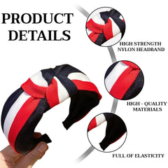 MOMISY Knotted Hairband Headband Cross Hair Band Accessories for Women and Girls (Navy Red White)