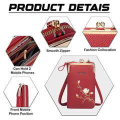 MOMISY Mobile Bag Cellphone Sling Bag Card Holder Wallet Handbag Crossbody multi-function Shoulder Bag for Girls & Women-Embroidery (Maroon)