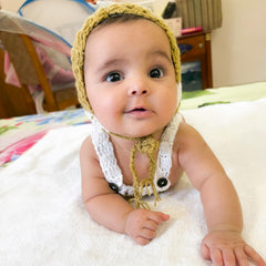 MOMISY Baby Photography Costume Set, Knitted Beanie Cap and Romper, Khaki and White