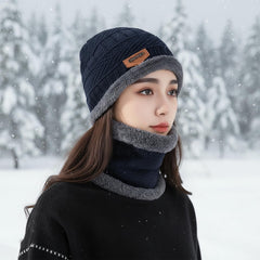MOMISY Unisex Woolen Beanie Design Cap Plus Muffler Scarf Set for Men Women Blue
