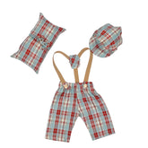 MOMISY Baby Photography Props Set, 4 Pieces, Gentleman Cap with Bow, Pillow and Dungaree (Red, 0-3 Months)
