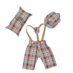 MOMISY Baby Photography Props Set, 4 Pieces, Gentleman Cap with Bow, Pillow and Dungaree (Red, 0-3 Months)