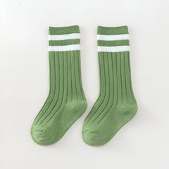 MOMISY 3 Pairs Combed Cotton Knee-High Socks, Striped, 3-5 Years