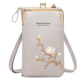 MOMISY Mobile Bag Cellphone Sling Bag Card Holder Wallet Handbag Crossbody multi-function Shoulder Bag for Girls & Women-Embroidery (Grey)