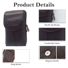 MOMISY Mobile Phone Holster, Leather Belt Clip Case Cover for Men (Thread Brown, Vertical)