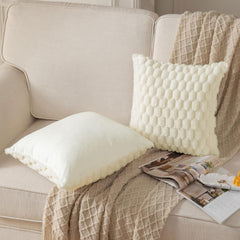 MOMISY Corduroy Cushion Throw Pillow Covers, Honeycomb Pattern, 45 x 45 cm, Pack of 2 (White)
