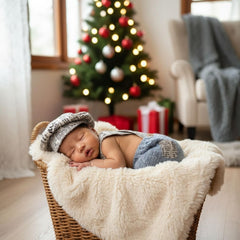 MOMISY Newborn Photography Props, Newspaper Style Cap and Knitted Suspender Outfit, 0-6 Months
