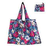 MOMISY Designer Pattern Reusable and Foldable Shopping Bag/Tote Hand bag/Travel Bag/Grocery Bag | Heavy Duty, Eco Friendly | Compact, Lightweight and Convenient (Flower Navy)