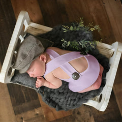 MOMISY Baby Photography Prop Outfit, Dungaree Costume, 0-3 Months, Newborn (IN, Age, 0 Months, 3 Months, Regular, Baby, Light Purple)