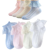 MOMISY Baby Girl Kids Toddlers Infant Lace Socks Cotton Ankle Length Stretch-Flower Net-Multicolour-Set Of 4 Numbers (4 To 7 Year)