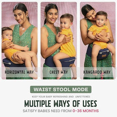 MOMISY 6 In 1 Multipurpose Baby Carrier for New Born Kid | Sling Kangaroo Bag with 6 Carry Positions & Cushioned Seat | Adjustable Carrier with Hip Seat | Carry Bags for 0 to 2 years Boys Girls (Blue)