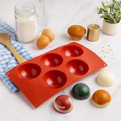 MOMISY Silicone Semi Sphere Mould, 5-Cavity Half Ball Baking Tray for Chocolate Bombs, Dome Cakes, Jelly, Soap, and Desserts – Oven & Freezer Safe