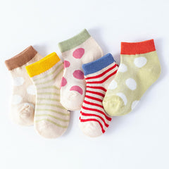 MOMISY 5 Pairs Baby kids Girl Boys Toddlers InfantmCotton Stretch Baby Socks (IN, Age, 1 Year, 3 Years, PolkaStripe)